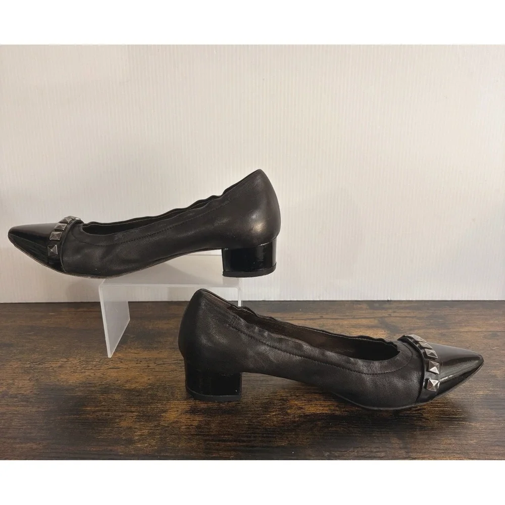 AGL Leather Pumps Womens Sz 6 Black‎ Low Heel Metal Accent Classic